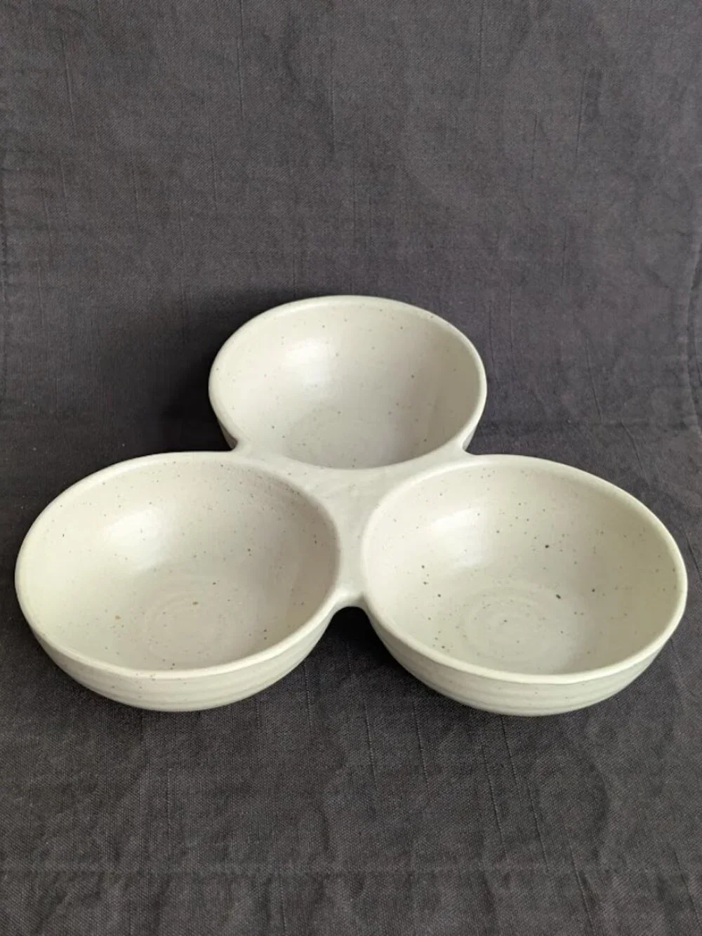Pottery Barn Farmstead Stoneware Triple Serving Dish Nut Dish Multi Use